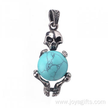 Natural Turquoise Ball Silver Alloy Skull Pendant